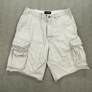 Vintage Abercrombie & Fitch Y2K Cargo Shorts Off White Heavy Distressed Men's 32